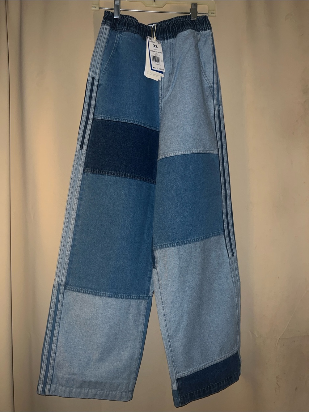 adidas Women's Patchwork Blue Wide-Leg Jeans